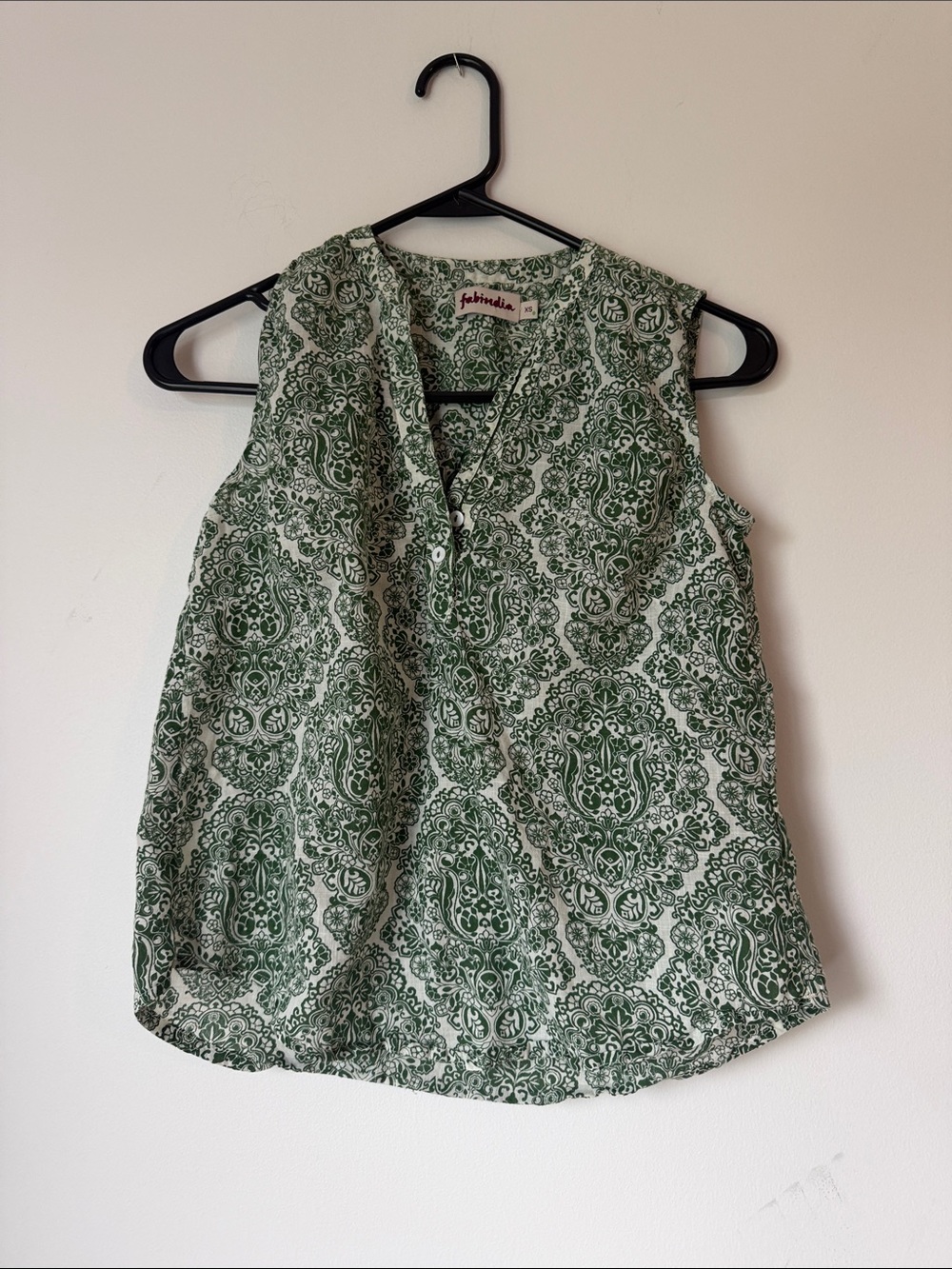 fabindia Green Paisley Print Sleeveless Tunic Top 100% cotton